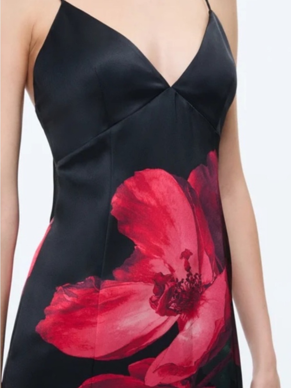 Alice + Olivia Black Monika maxi Slip Dress with Red Floral Motif with scarf - Picture 8 of 9